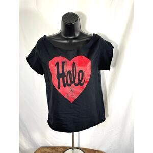 Hole Heart Graphic Distressed Cropped T Shirt Womens S